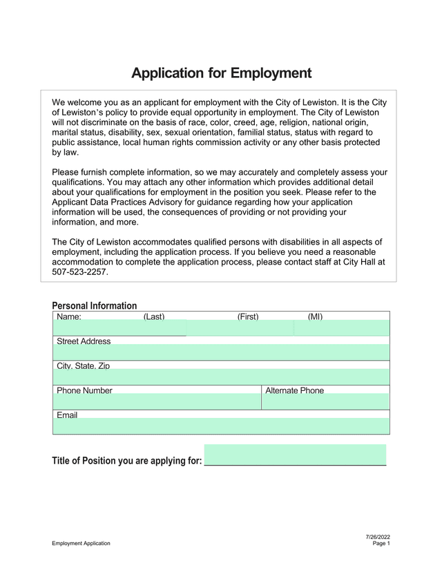 Application For Employment screenshot