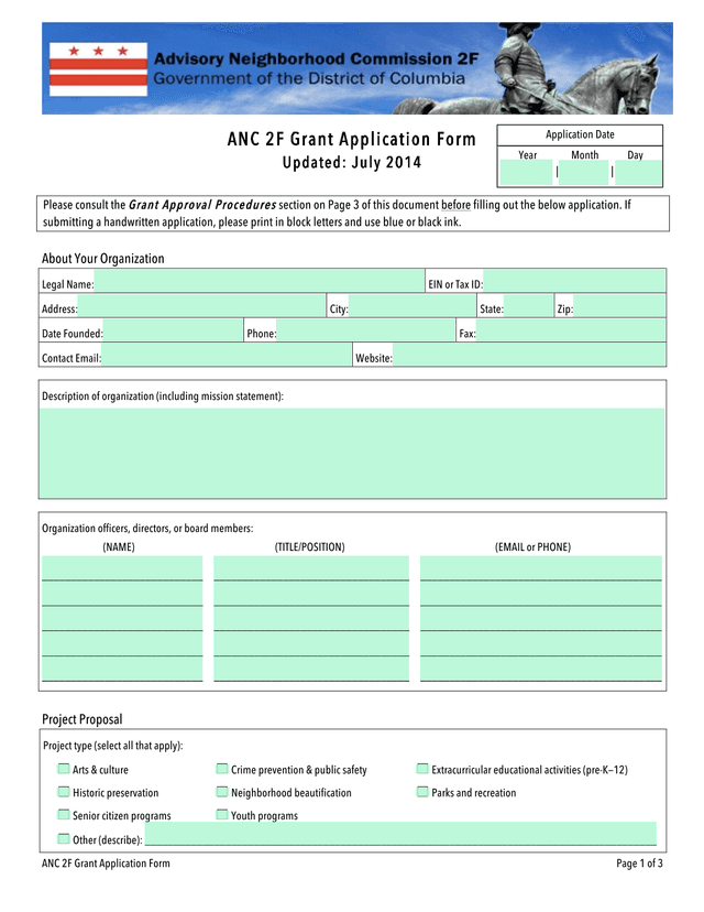 ANC 2F Grant Application Form screenshot
