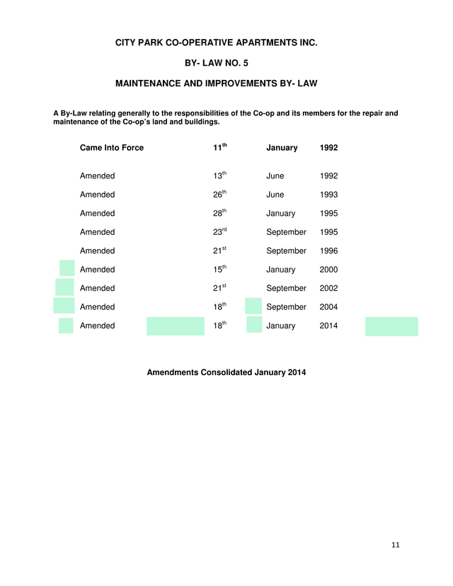By Law No. 5   Maintenance And Improvements By Law screenshot