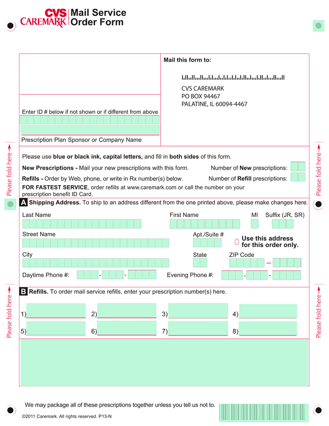 CVS Caremark Mail Service Order Form screenshot