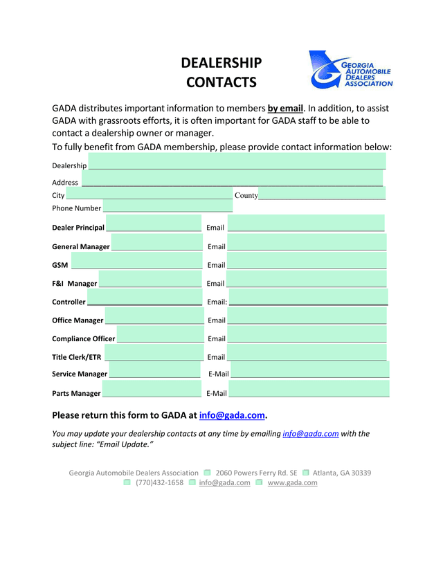 DEALERSHIP CONTACTS screenshot
