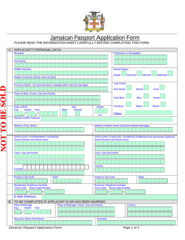 Jamaican Passport Application Form screenshot