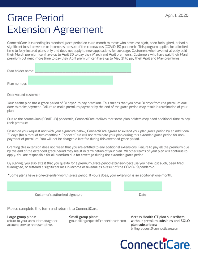 Grace Period Extension Agreement screenshot