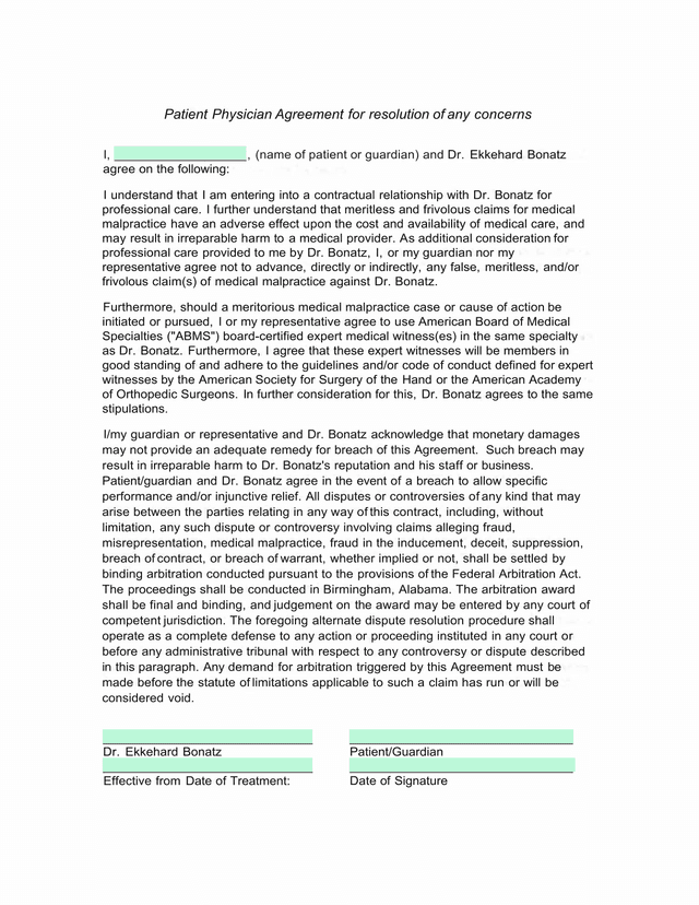 Patient Physician Agreement screenshot