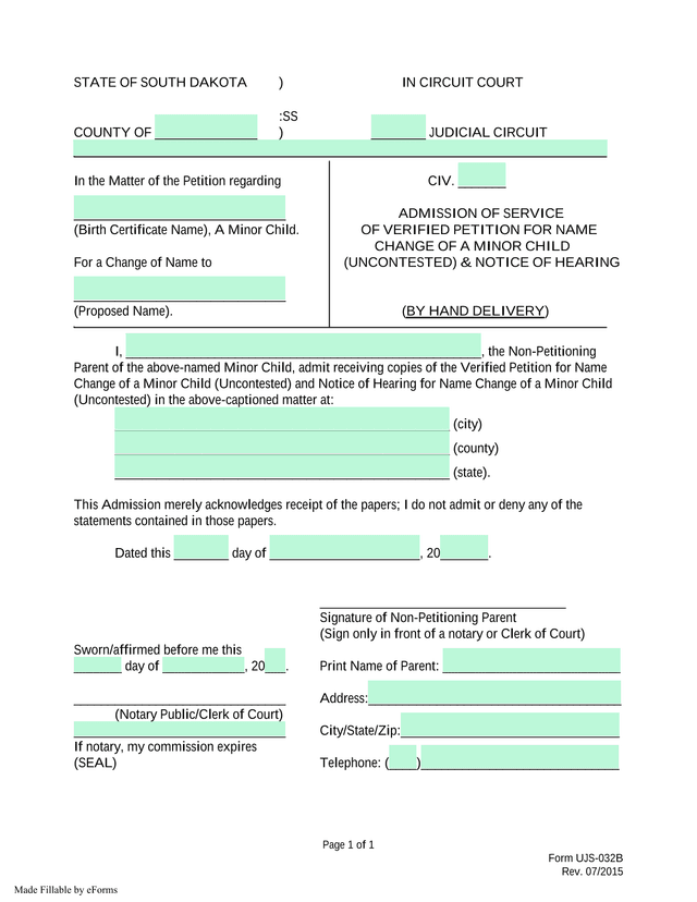 Admission Of Service Of Verified Petition For Name Change Of A Minor Child screenshot