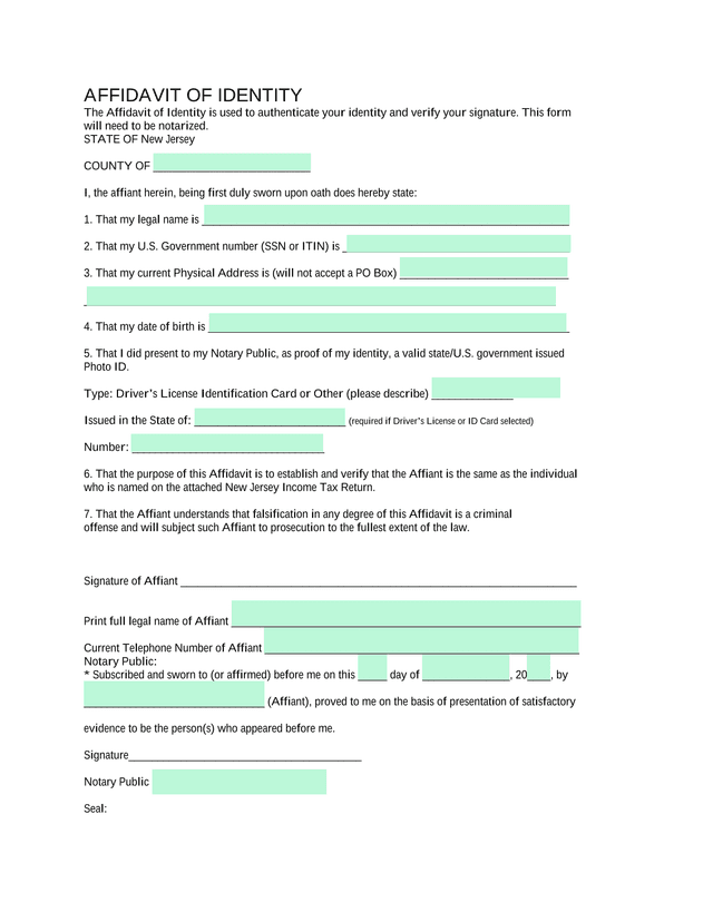 Affidavit Of Identity screenshot