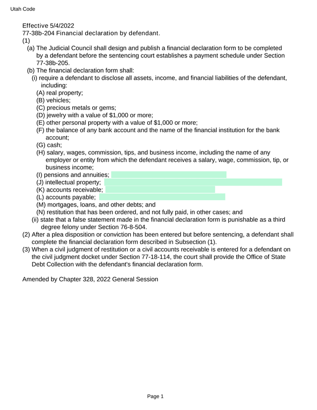 Utah Code 77 38b 204 Financial Declaration By Defendant screenshot