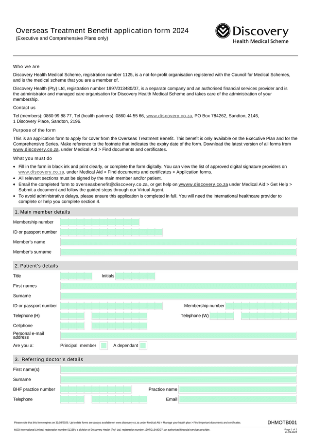 Overseas Treatment Benefit Application Form 2024 screenshot