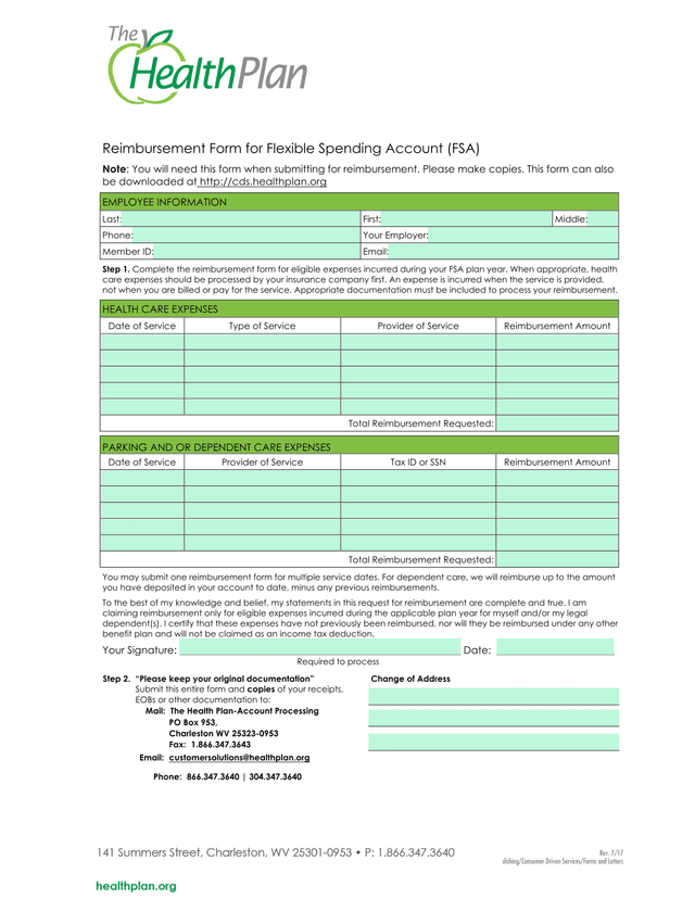 Reimbursement Form For Flexible Spending Account (FSA) screenshot