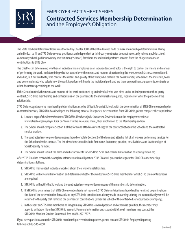 Employer Fact Sheet Contracted Services Membership Determination And The EmployerS Obligation screenshot