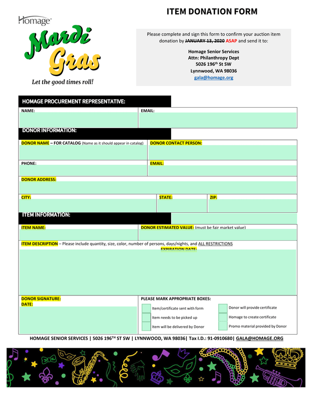 Item Donation Form screenshot