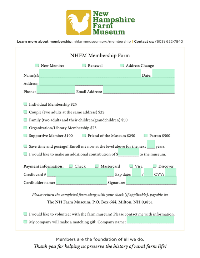 NHFM Membership Form screenshot