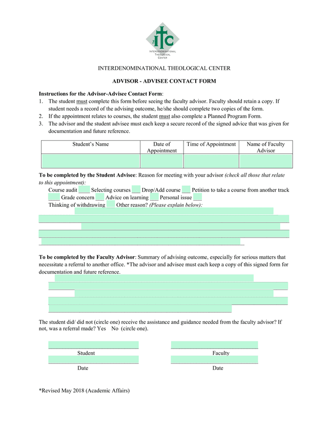Advisor   Advisee Contact Form screenshot