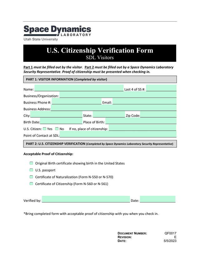 U.S. Citizenship Verification Form screenshot