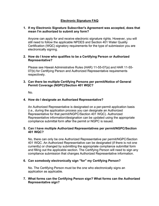 Electronic Signature FAQ screenshot