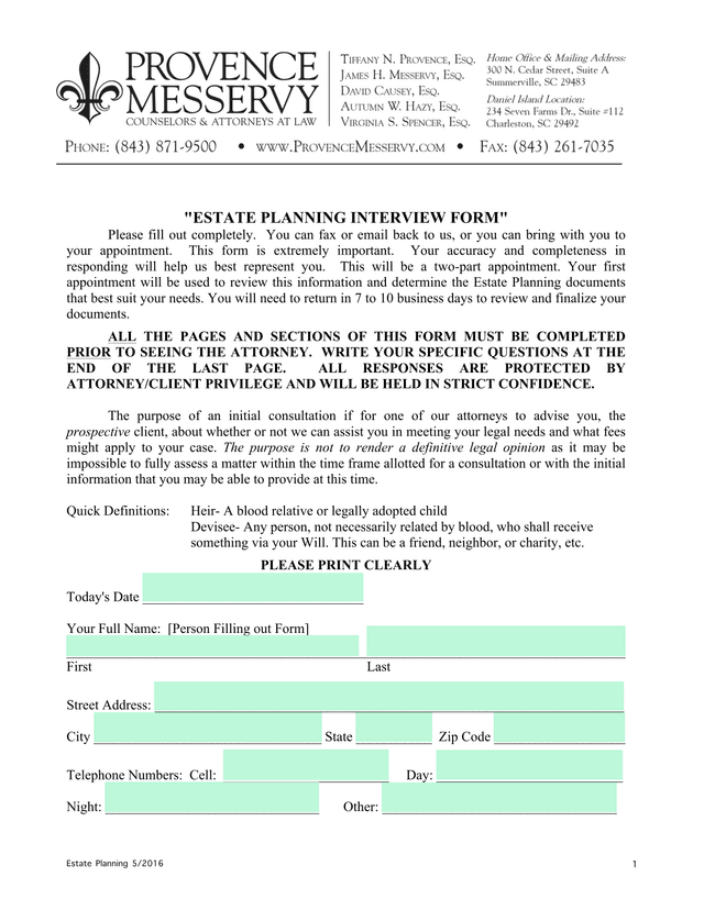 Estate Planning Interview Form screenshot