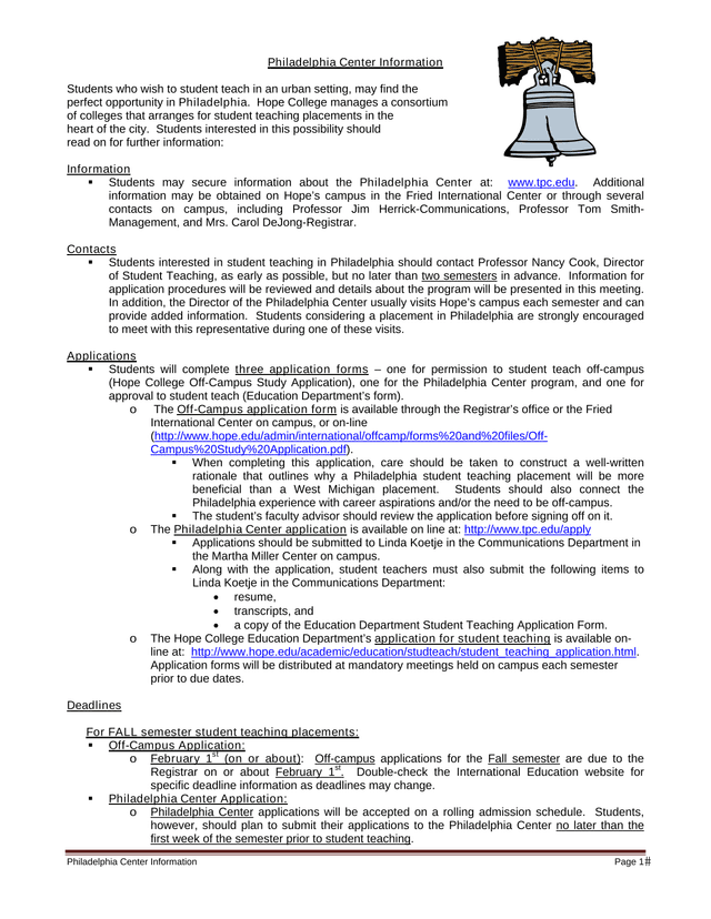 Philadelphia Center Information screenshot