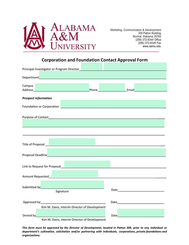 Corporation And Foundation Contact Approval Form screenshot