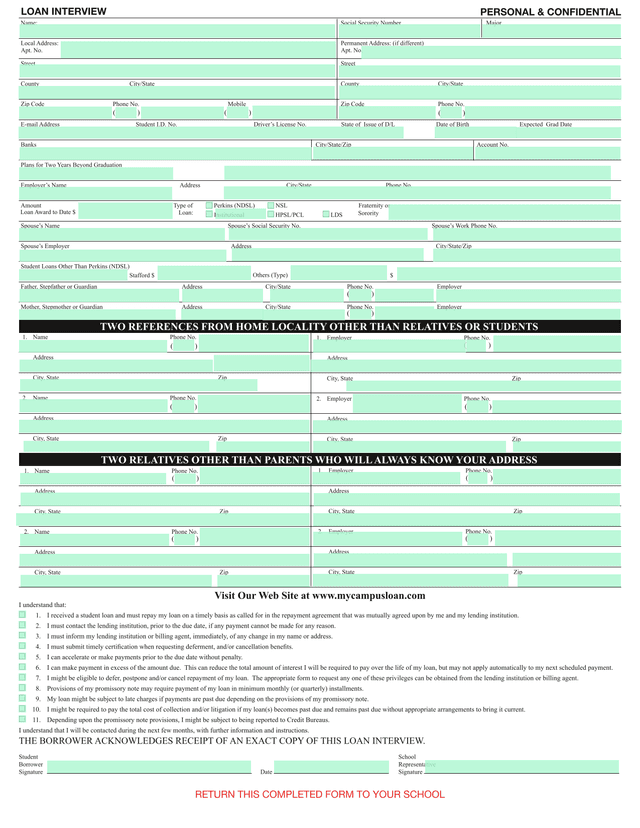 Loan Interview Form screenshot