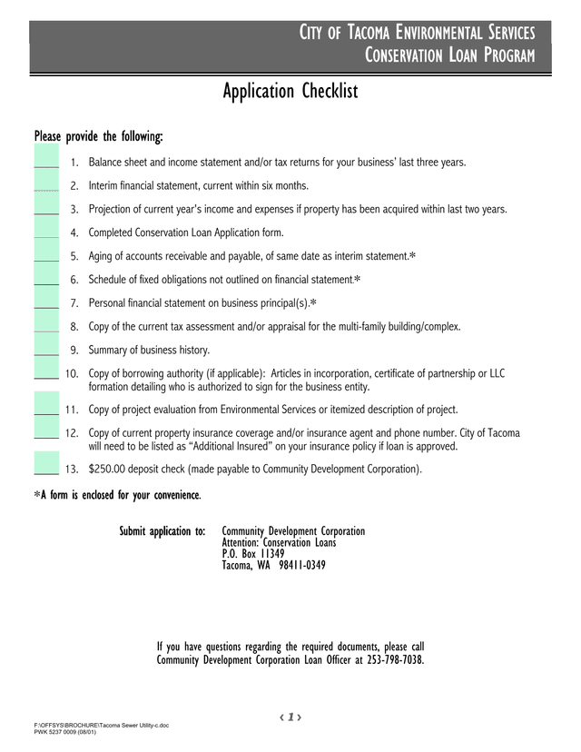 City Of Tacoma Environmental Services Conservation Loan Program screenshot