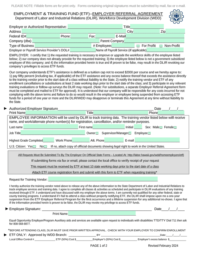 Employment  Training Fund (ETF)  Employer Referral Agreement screenshot