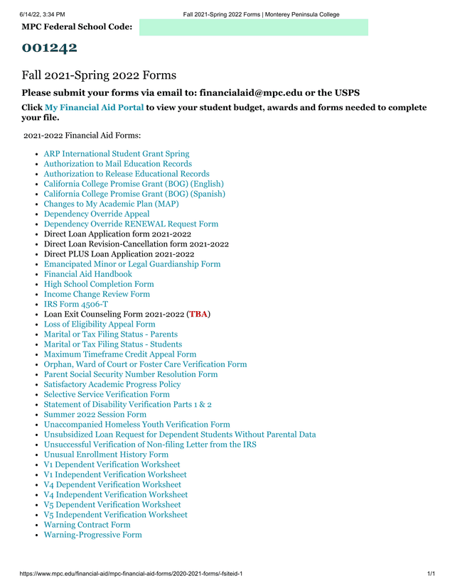 Fall 2021 Spring 2022 Forms screenshot