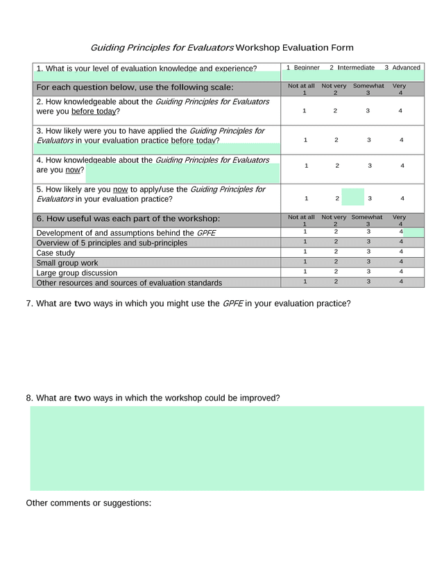Guiding Principles For Evaluators Workshop Evaluation Form screenshot