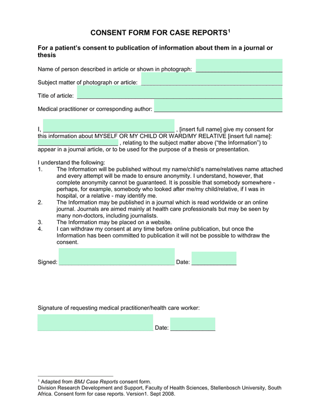 Consent Form For Case Reports screenshot