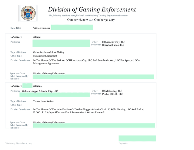 Division Of Gaming Enforcement Petition List screenshot