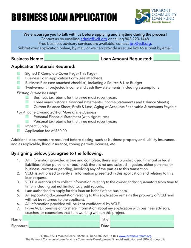 Business Loan Application screenshot