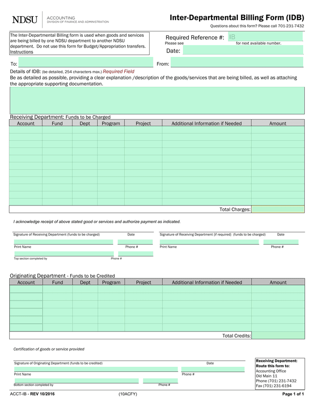 Inter Departmental Billing Form (IDB) screenshot