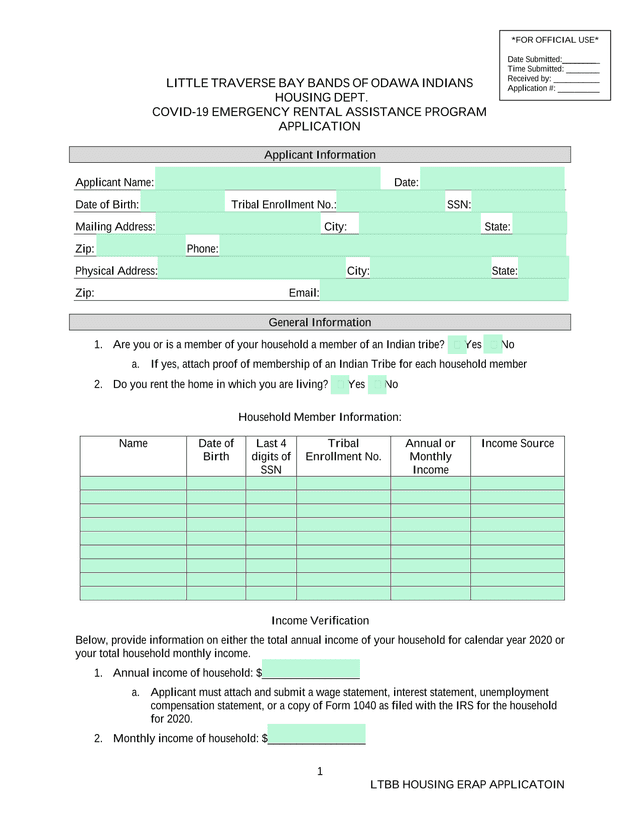 LTBB Housing ERAP Application screenshot