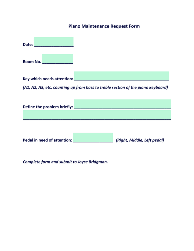 Piano Maintenance Request Form screenshot