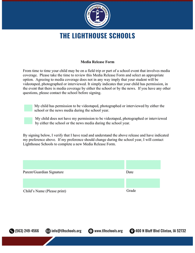 Media Release Form screenshot