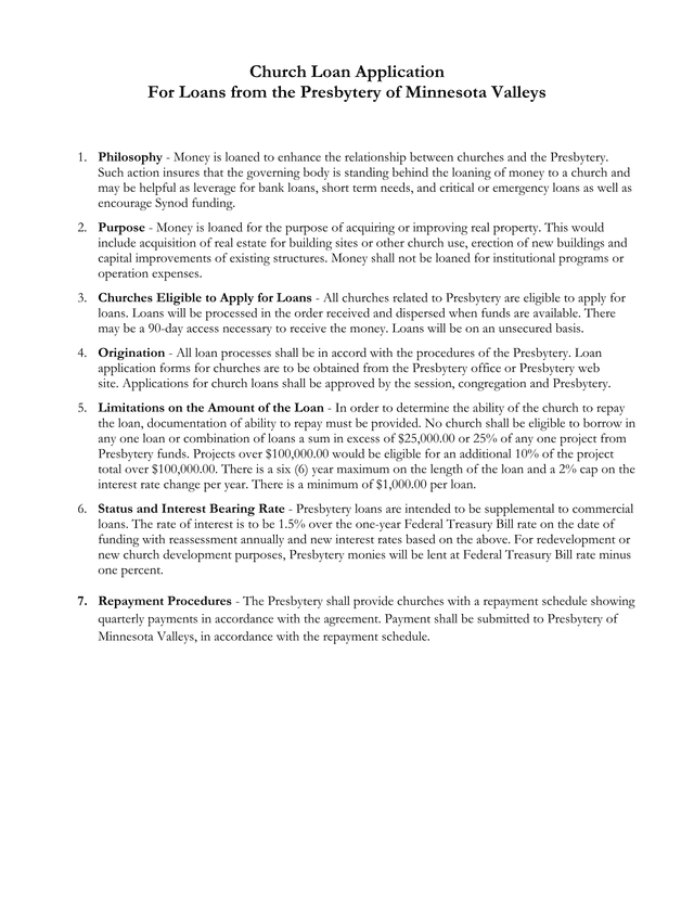Church Loan Application screenshot