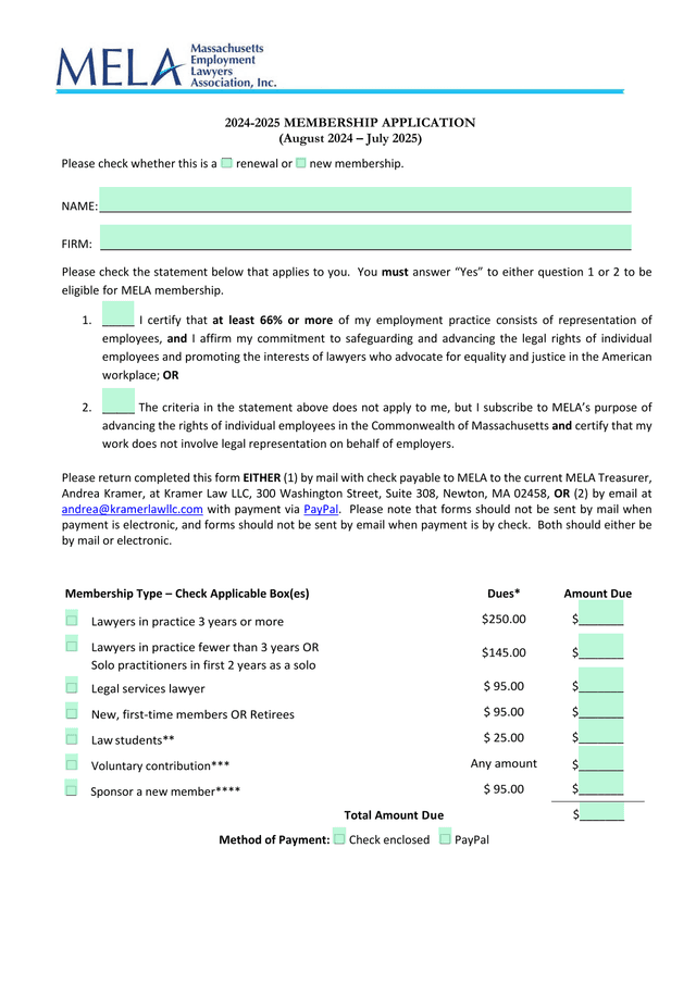 2024 2025 MEMBERSHIP APPLICATION screenshot