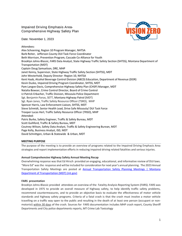 Impaired Driving Emphasis Area  Comprehensive Highway Safety Plan screenshot