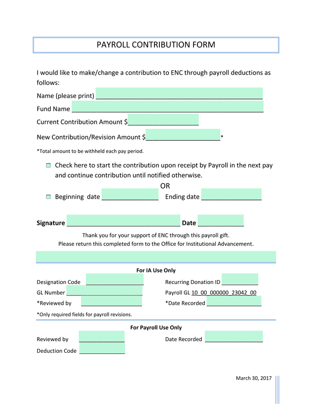 Payroll Contribution Form screenshot
