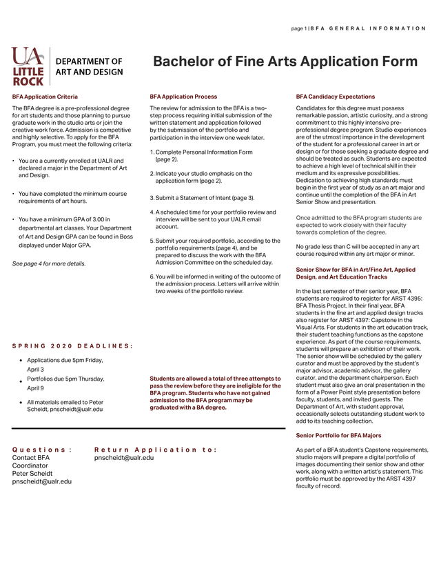 Bachelor Of Fine Arts Application Form screenshot