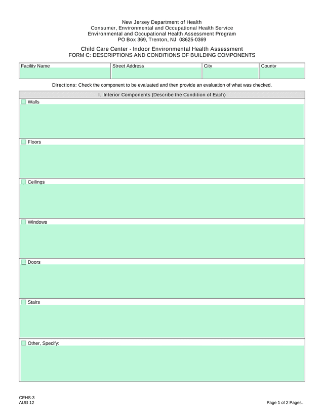 Child Care Center   Indoor Environmental Health Assessment FORM C screenshot