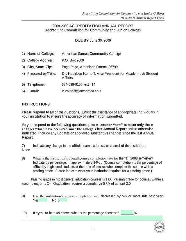 2008 2009 Accreditation Annual Report Form screenshot