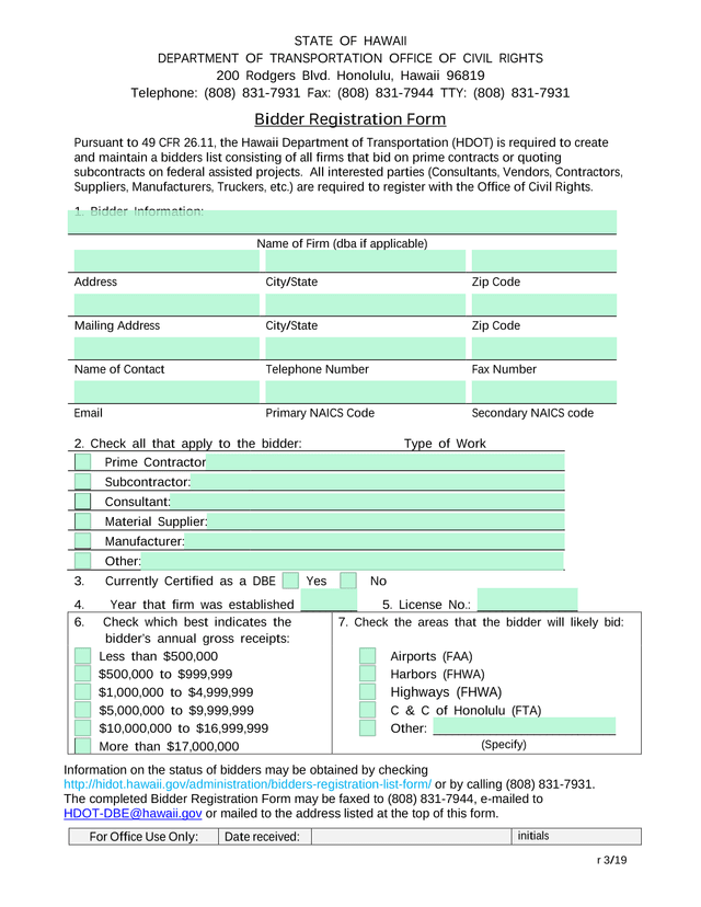 Bidder Registration Form screenshot