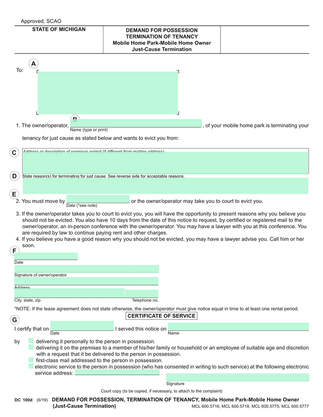 Demand For Possession, Termination Of Tenancy (Mobile Home Park Mobile Home Owner) screenshot