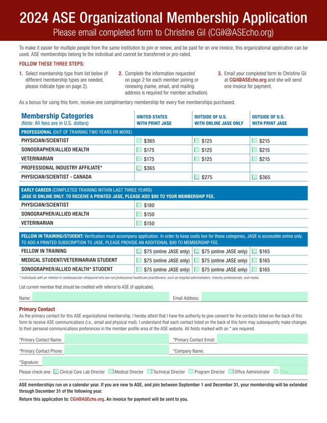ASE Organizational Membership Application screenshot