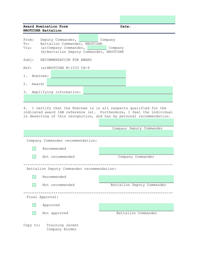 Award Nomination Form screenshot