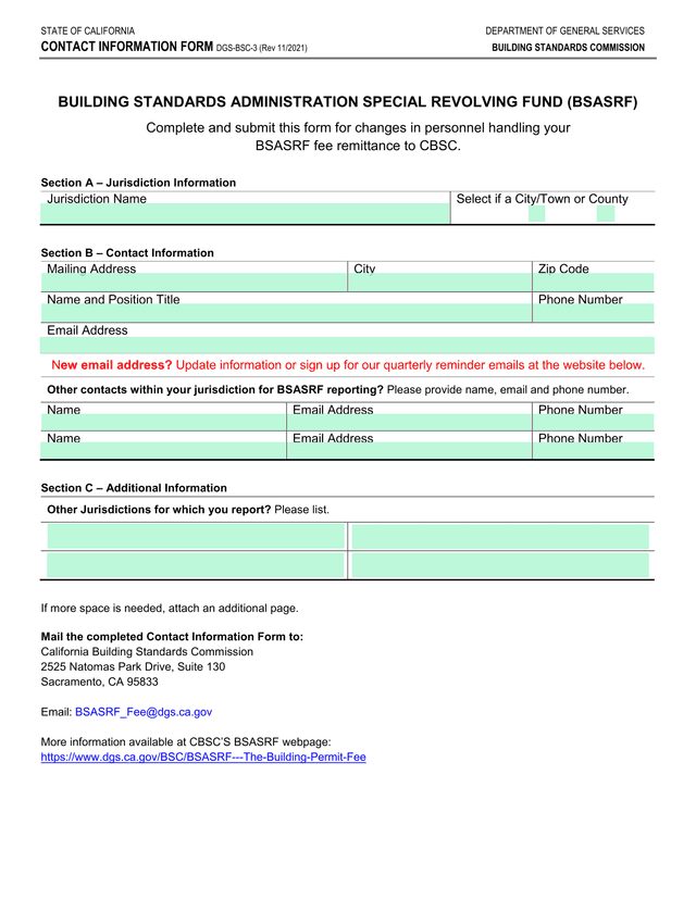 Contact Information Form DGS BSC 3 screenshot
