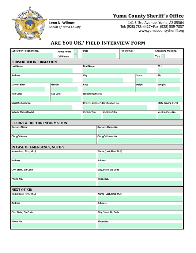 Are You Ok Field Interview Form screenshot