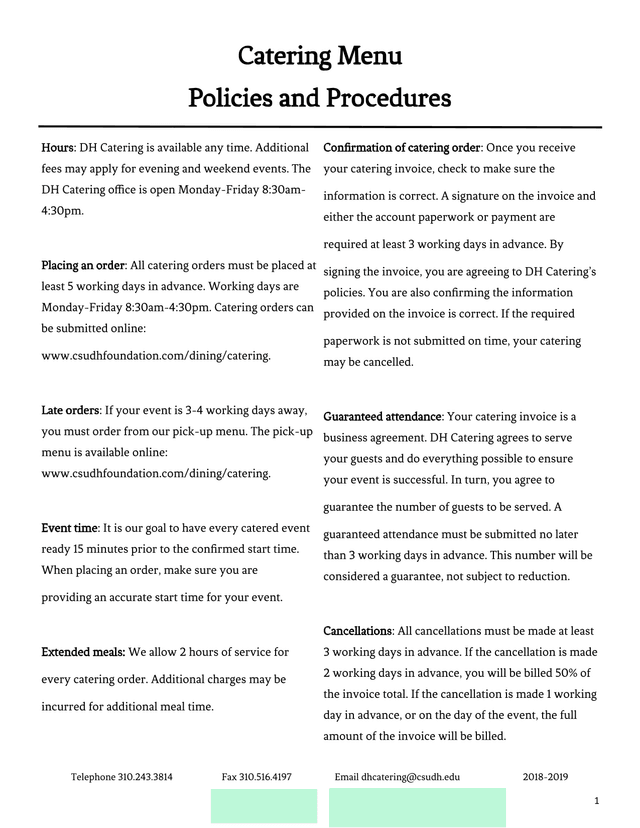 Catering Menu Policies And Procedures screenshot