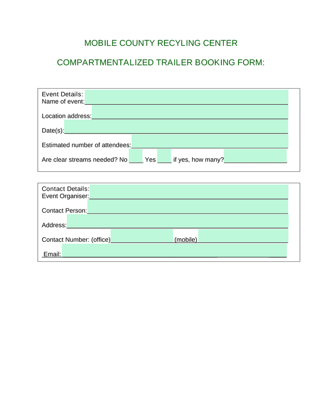 Compartmentalized Trailer Booking Form screenshot