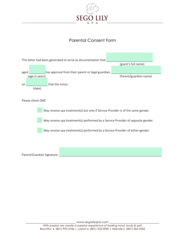 Parental Consent Form screenshot